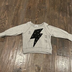 Designer Gray Sweatshirt with Black, Studded Lightning Bolt size 3